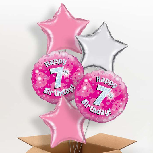 Happy 7th Birthday Pink Hearts Helium Balloon in a Box - 5 Balloon | Party Save Smile