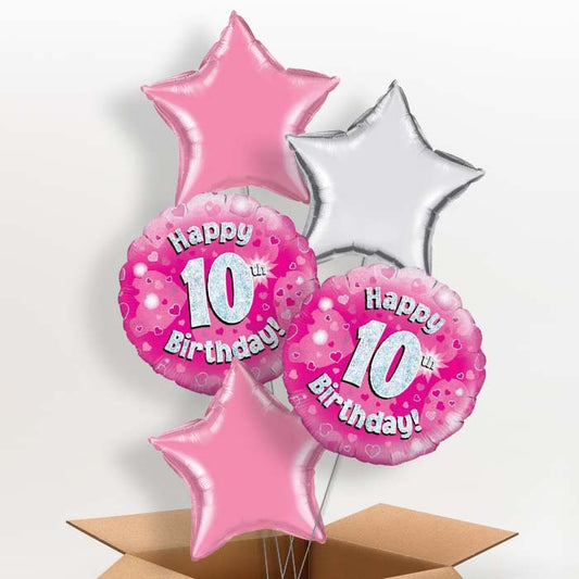 Happy 10th Birthday Pink Hearts Balloon in a Box - 5 Balloon | Party Save Smile