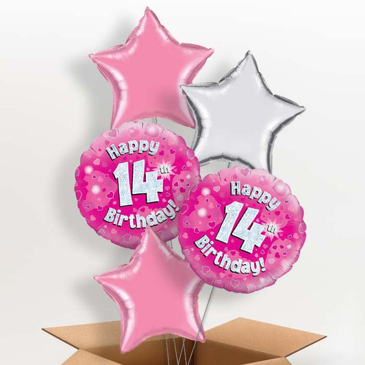 Pink 14th Birthday Helium Balloon in a Box - 5 Balloon | Party Save Smile