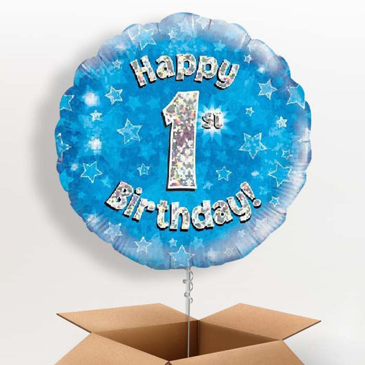 Blue Star 1st Birthday Helium Balloons Delivered in a Box - 1 Balloon | Party Save Smile