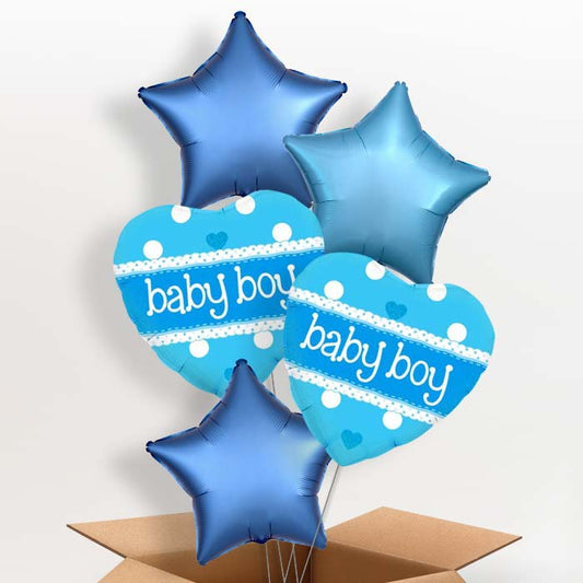 Blue Polka Dot Baby Shower Helium Balloons in a Box - 5 Balloon | Party Save Smile