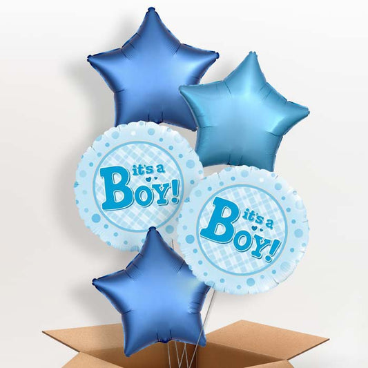New Baby Helium Balloons in a Box (It's a Boy) - 5 Balloon | Party Save Smile