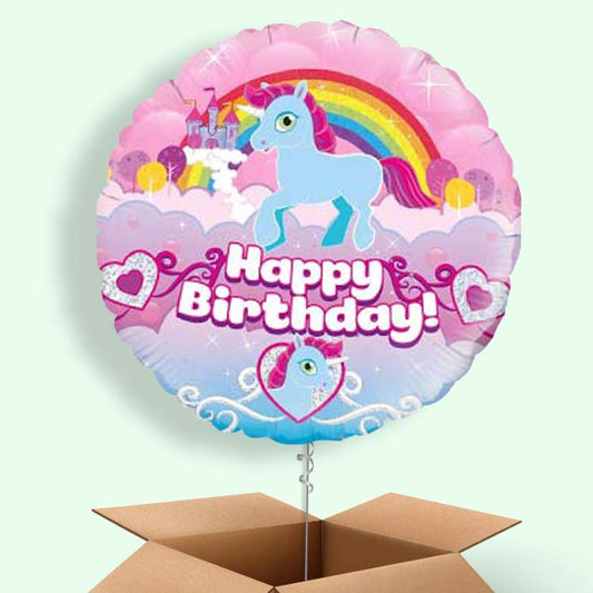 Rainbow Unicorn Birthday Balloons in a Box