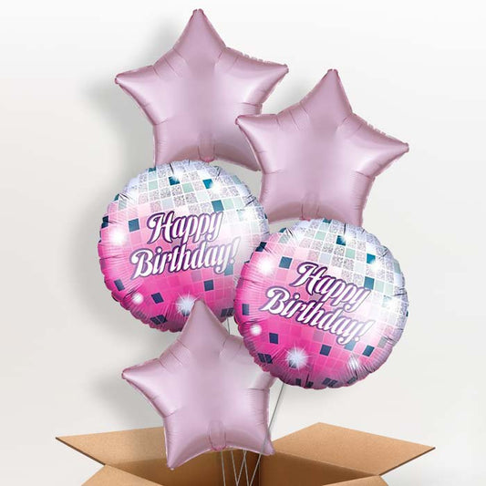 Pink Birthday Disco Ball Helium Balloon in a Box - 5 Balloon | Party Save Smile