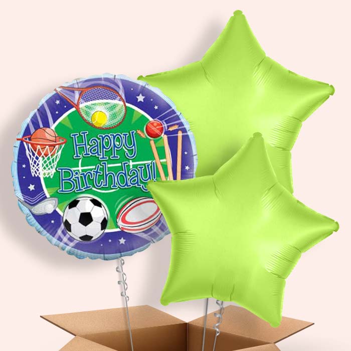 Sports Themed Helium Balloons in a Box - 3 Balloon | Party Save Smile