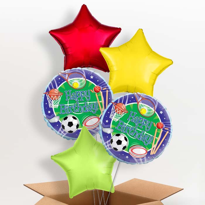 Sports Themed Helium Balloons in a Box - 5 Balloon | Party Save Smile
