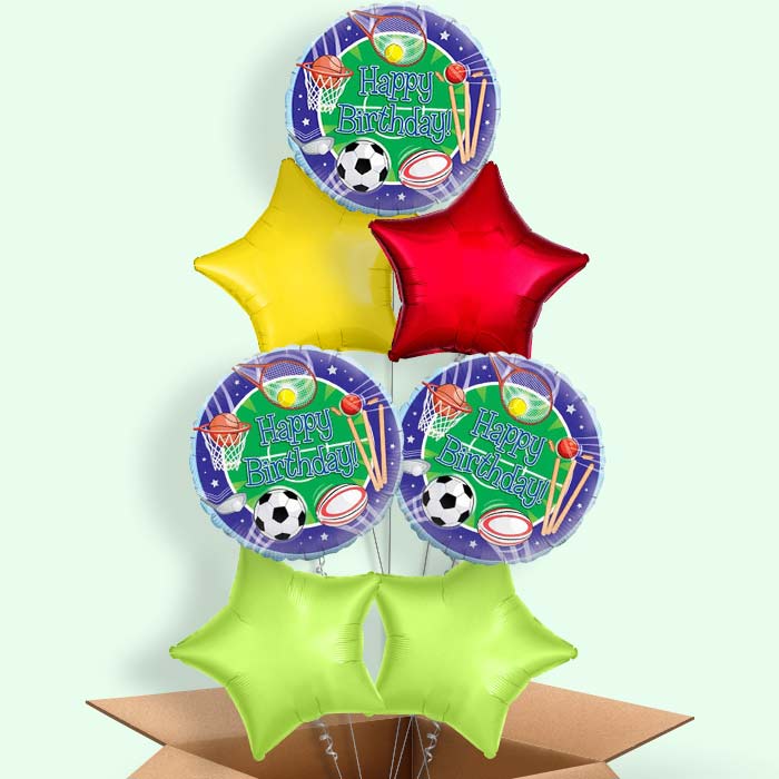 Sports Themed Helium Balloons in a Box - 7 Balloon | Party Save Smile