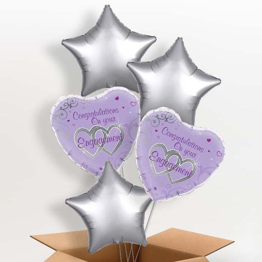 Engagement Helium Balloons in a Box (Purple) - 5 Balloon | Party Save Smile