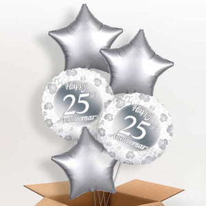 Silver 25th Wedding Anniversary Helium Balloons in a Box