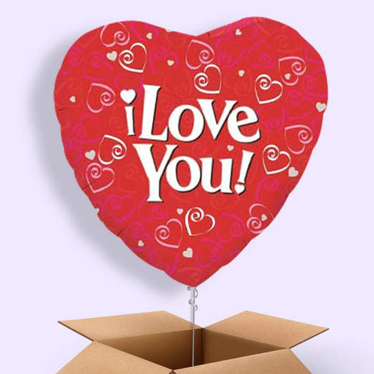 I Love You Balloons in a Box (Red Heart)