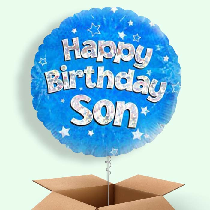 Happy Birthday Son Blue Stars Helium Balloon in a Box - 1 Balloon | Party Save Smile