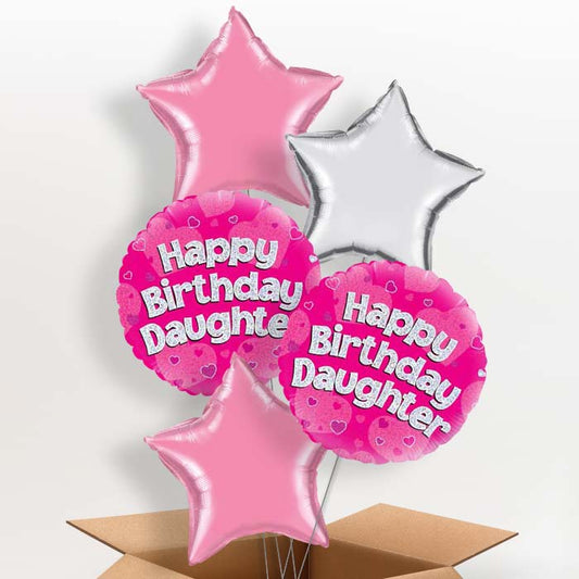 Happy Birthday Daughter Pink Hearts Helium Balloon in a Box - 5 Balloon | Party Save Smile
