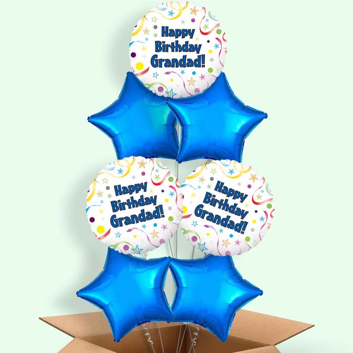 Happy Birthday Grandad Helium Balloon in a Box (Stars) - 7 Balloon | Party Save Smile