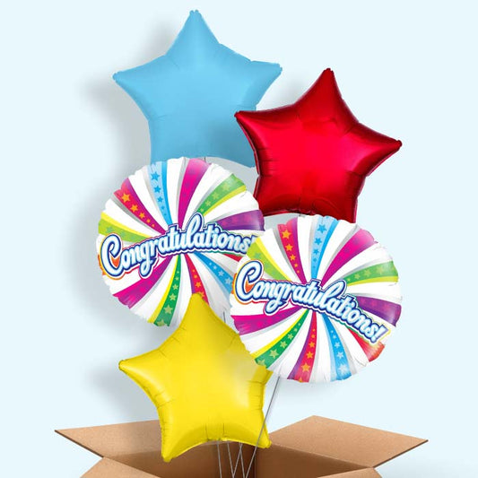 Congratulation Helium Balloons in a Box (Swirls) - 5 Balloon | Party Save Smile