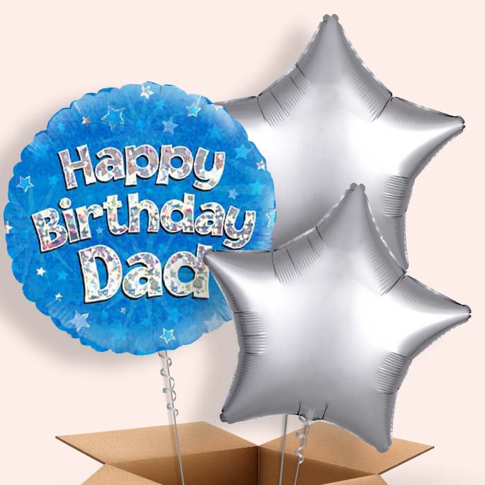 Happy Birthday Dad Helium Balloons in a Box (Blue) - 3 Balloon | Party Save Smile
