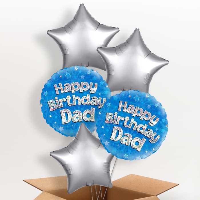 Happy Birthday Dad Helium Balloons in a Box (Blue) - 5 Balloon | Party Save Smile