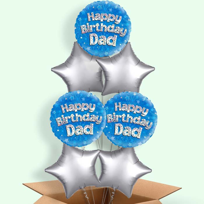 Happy Birthday Dad Helium Balloons in a Box (Blue) - 7 Balloon | Party Save Smile