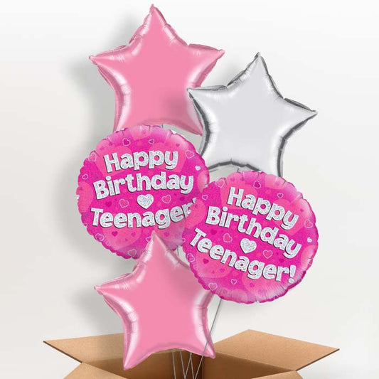 Happy Birthday Teenager Pink Hearts Helium Balloon in a Box - 5 Balloon | Party Save Smile