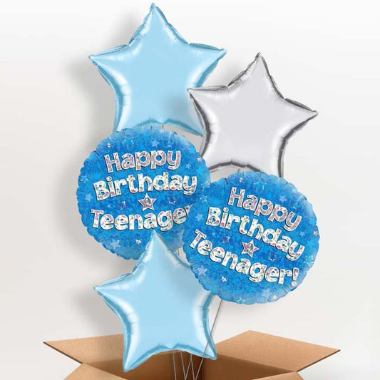 Happy Birthday Teenager Blue Stars Helium Balloon in a Box - 5 Balloon | Party Save Smile