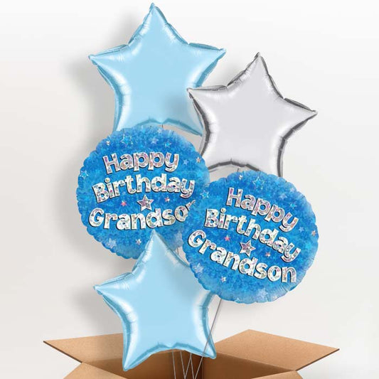 Happy Birthday Grandson Blue Stars Helium Balloon in a Box - 5 Balloon | Party Save Smile
