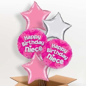 Happy Birthday Niece Pink Hearts Helium Balloon in a Box