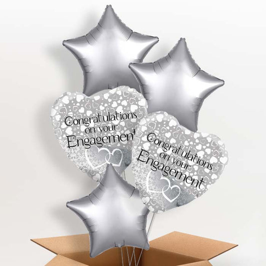 Engagement Helium Balloons in a Box (Silver) - 5 Balloon | Party Save Smile