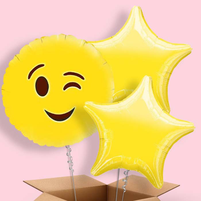 Wink Emoji Helium Balloon in a Box - 3 Balloon | Party Save Smile