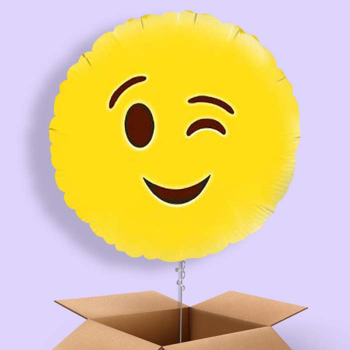 Wink Emoji Helium Balloon in a Box - 1 Balloon | Party Save Smile