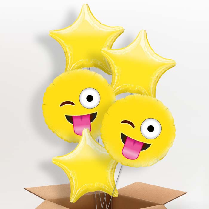 Crazy Emoji Helium Balloons in a Box - 5 Balloon | Party Save Smile