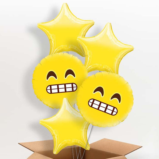 Grin Emoji Helium Balloon in a Box - 5 Balloon | Party Save Smile