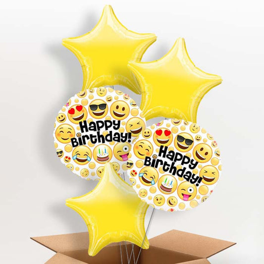 Emoji Happy Birthday Helium Balloons in a Box - 5 Balloon | Party Save Smile