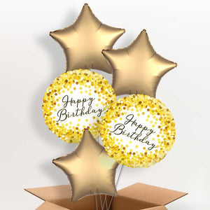 Gold Confetti Happy Birthday Helium Balloons in a Box