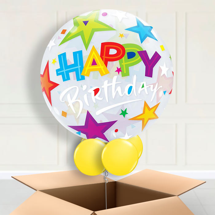 Colourful Stars Happy Birthday Bubble Balloon in a box - Bubble Balloon | Party Save Smile