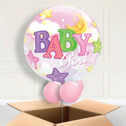 Baby Girl Moon & Stars Bubble Balloon in a Box - Bubble Balloon | Party Save Smile