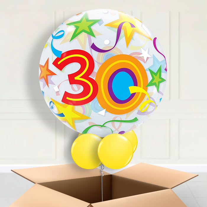 Colourful Stars 30th Birthday Bubble Balloon in a box - Bubble Balloon | Party Save Smile