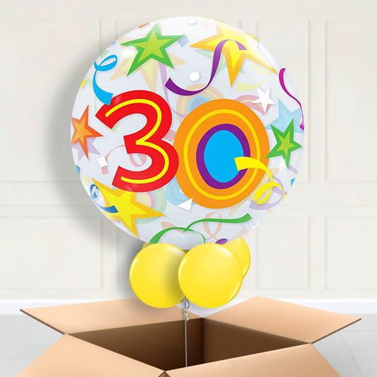 Colourful Stars 30th Birthday Bubble Balloon in a box - Bubble Balloon | Party Save Smile