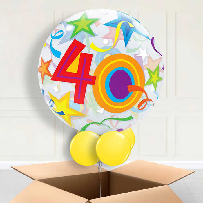 Colourful Stars 40th Birthday Bubble Balloon in a box - Bubble Balloon | Party Save Smile