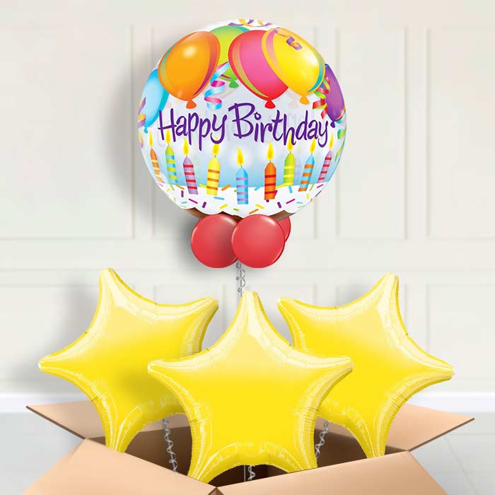 Cake & Balloons Birthday Bubble Balloons in a Box - Bubble Balloon with 3 Balloons | Party Save Smile