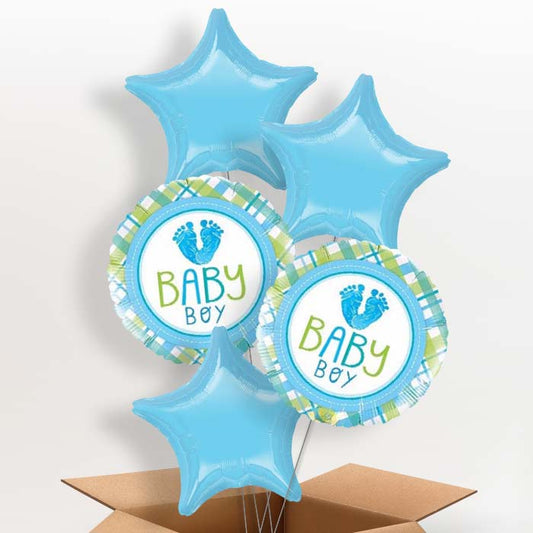 Baby Foot Baby Boy Helium Balloon in a Box: New Baby Balloon - 5 Balloon | Party Save Smile