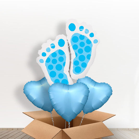 Giant Blue Baby Feet Helium Balloon in a Box - With 3 Themed Balloons | Party Save Smile