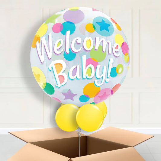 Welcome Baby Bubble Helium Balloons in a Box - Bubble Balloon | Party Save Smile
