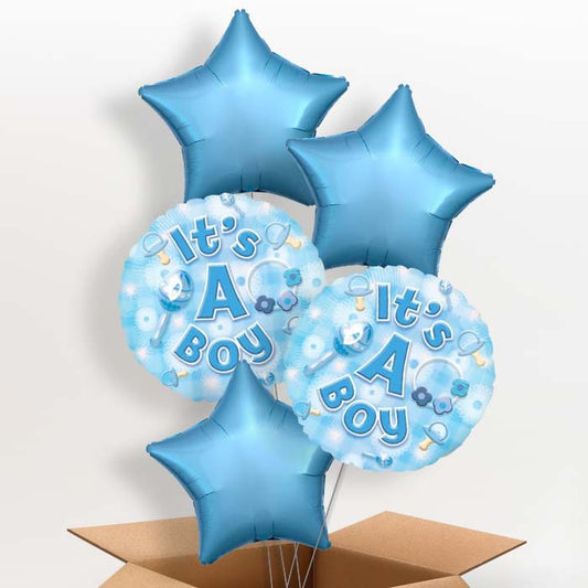 New Baby Boy Helium Balloons in a Box (Baby Boy) - 5 Balloon | Party Save Smile