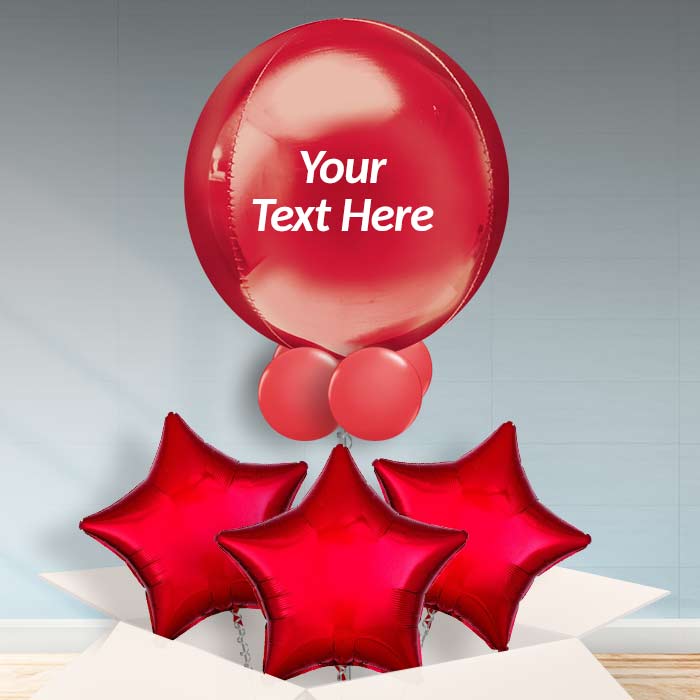 Personalised Red Orbz Helium Balloon in a Box - Orbz Balloon with 3 Balloons | Party Save Smile