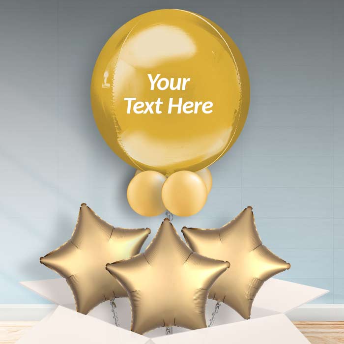 Personalised Gold Orbz Helium Balloons in a Box - Orbz Balloon with 3 Balloons | Party Save Smile