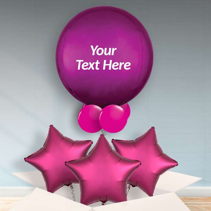 Personalised Hot Pink Orbz Helium Balloon in a Box - Orbz Balloon with 3 Balloons | Party Save Smile