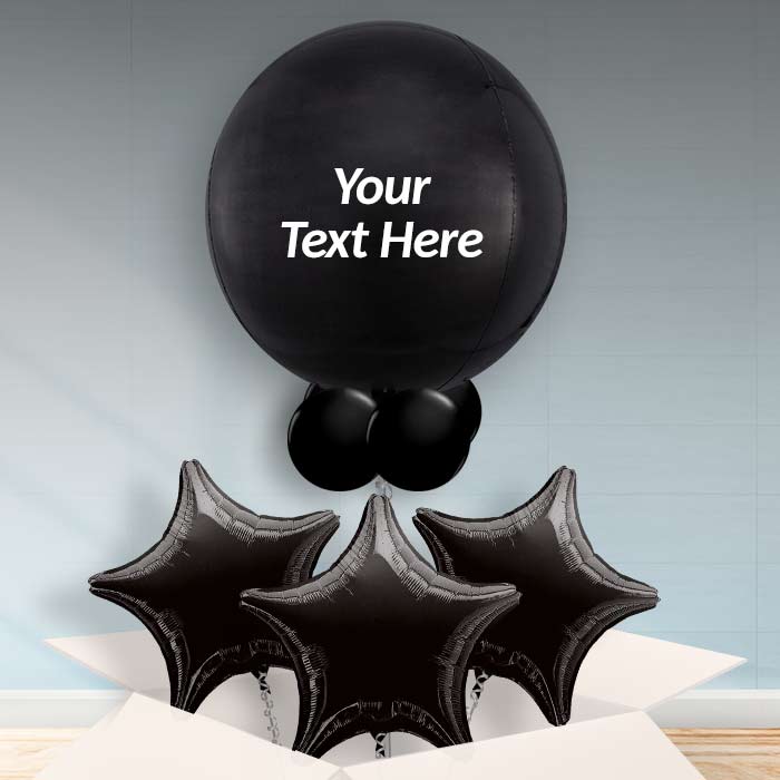 Personalised Black Orbz Helium Balloons in a Box - Orbz Balloon with 3 Balloons | Party Save Smile