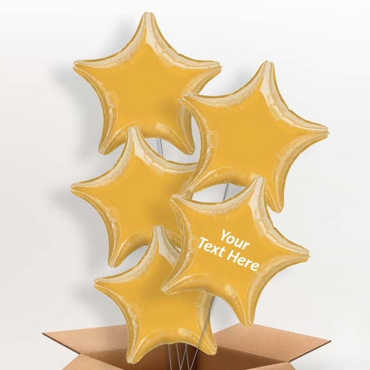 Gold Star Personalised Helium Balloons in a Box - 5 Balloon | Party Save Smile