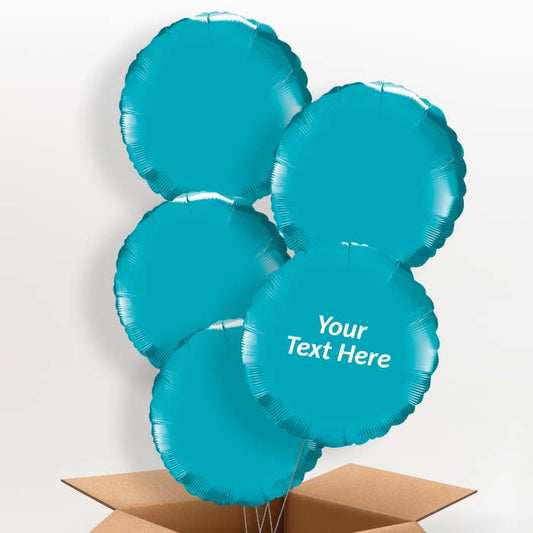 Personalised Foil Balloons in a Box - Turquoise Circle - 5 Balloon | Party Save Smile