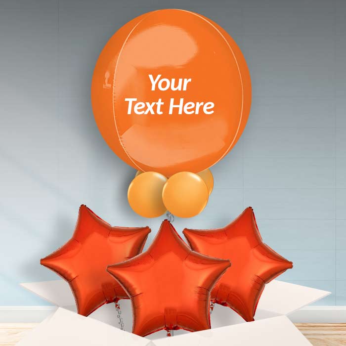 Personalised Orange Orbz Helium Balloon in a Box - Orbz Balloon with 3 Balloons | Party Save Smile