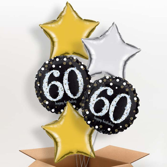 Gold 60th Birthday Helium Balloon in a Box - 5 Balloon | Party Save Smile